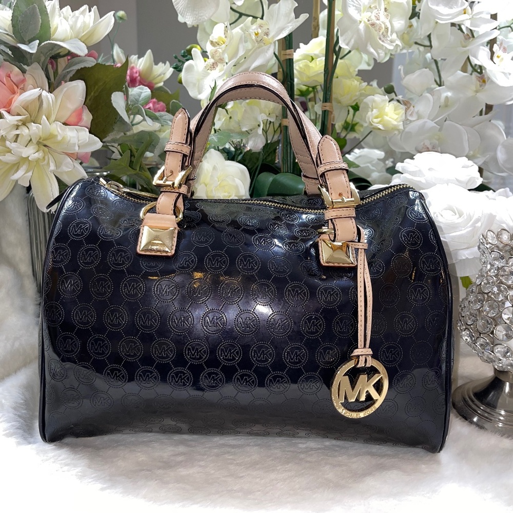 Michael Kors Black Signature Mirror Metallic Satchel
